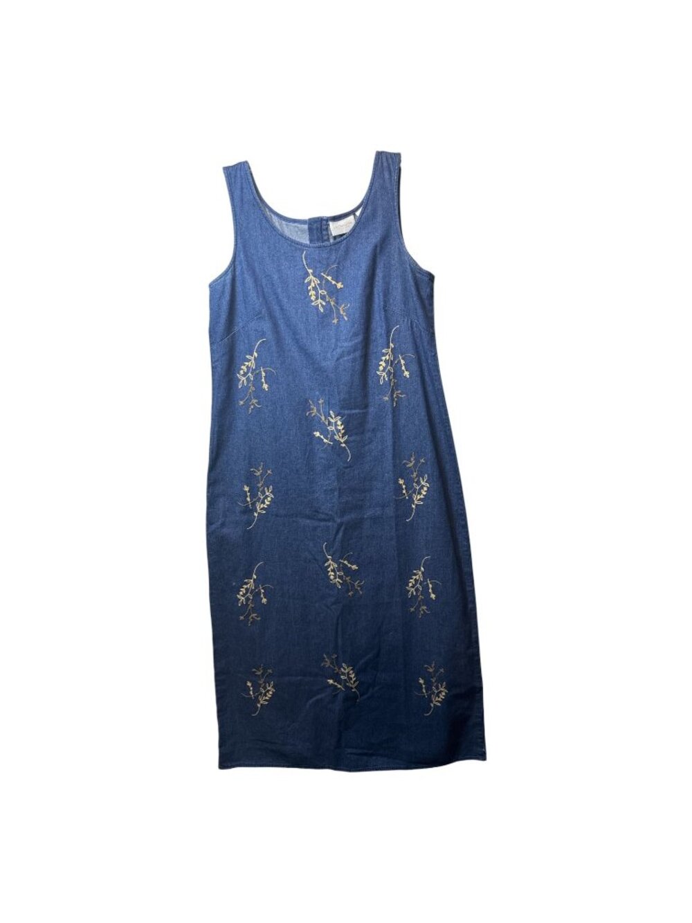 Liz Claiborne Womens Gold‎ Floral Accents Denim Dress Sleeveless Blue Size 10